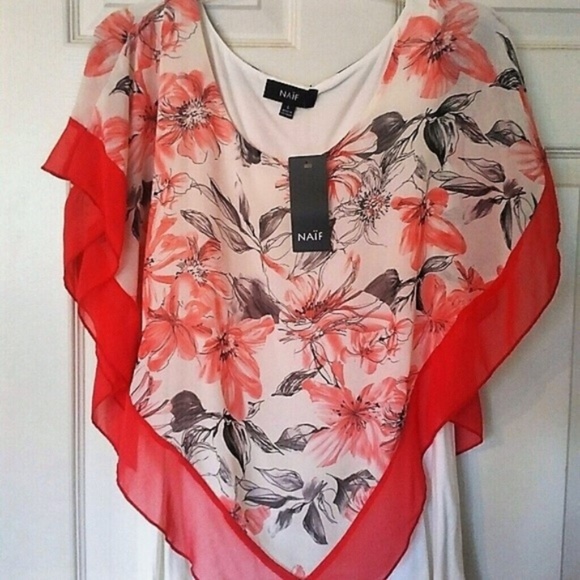 NAIF Tops - Elegant Scarf Overlay Blouse Large NWT
